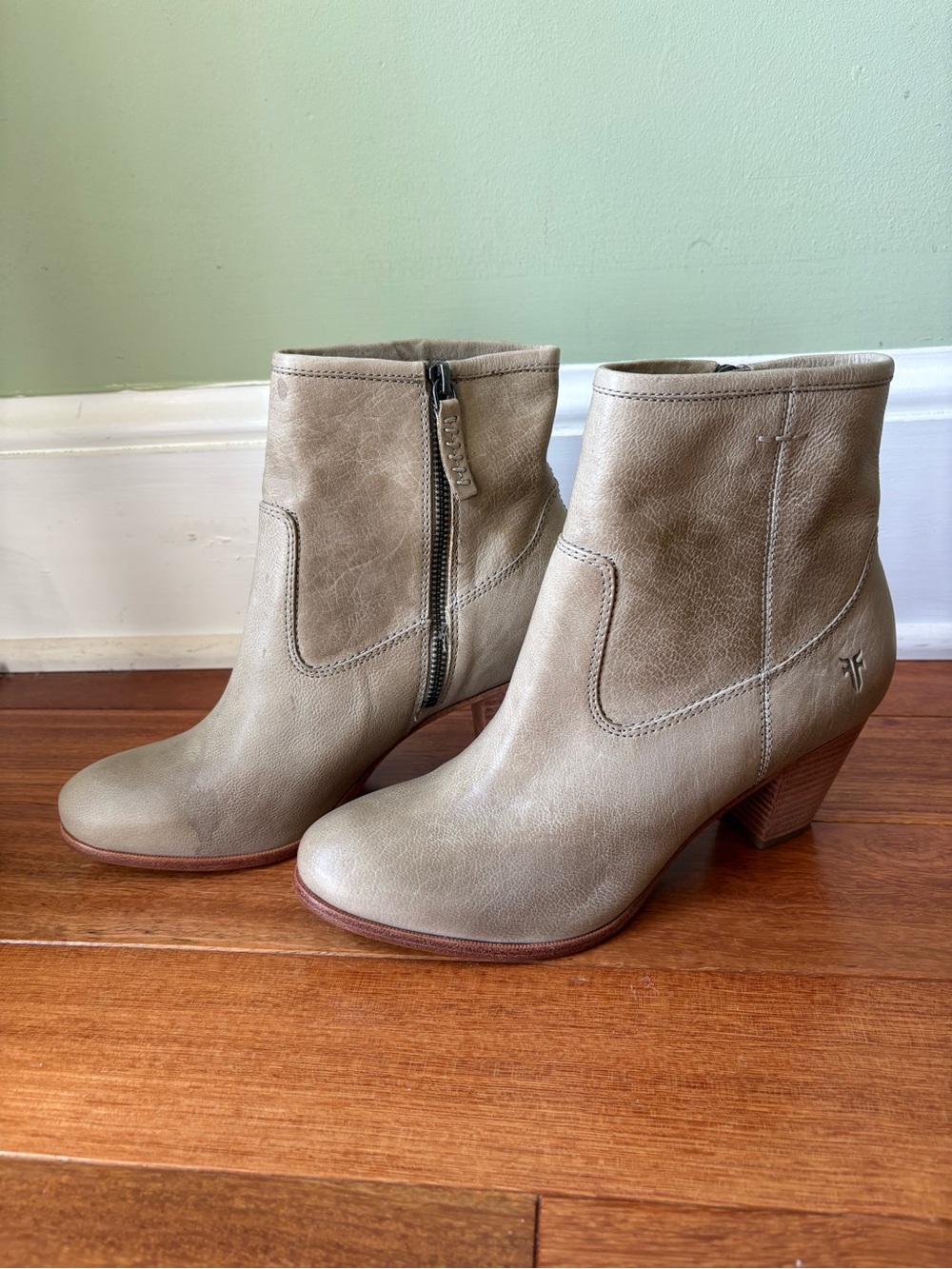 Frye Leather Ankle Booties with Side Zip in Bone